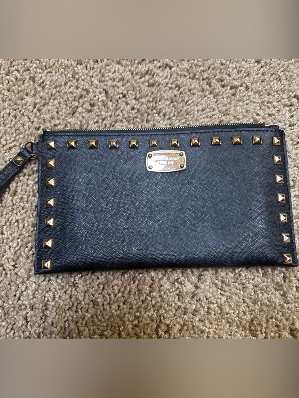 Michael Kors Black Wristlet with Gold Studs